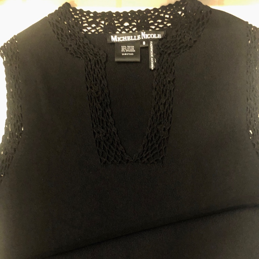 Michelle Nicole Black Top with Crochet Trim